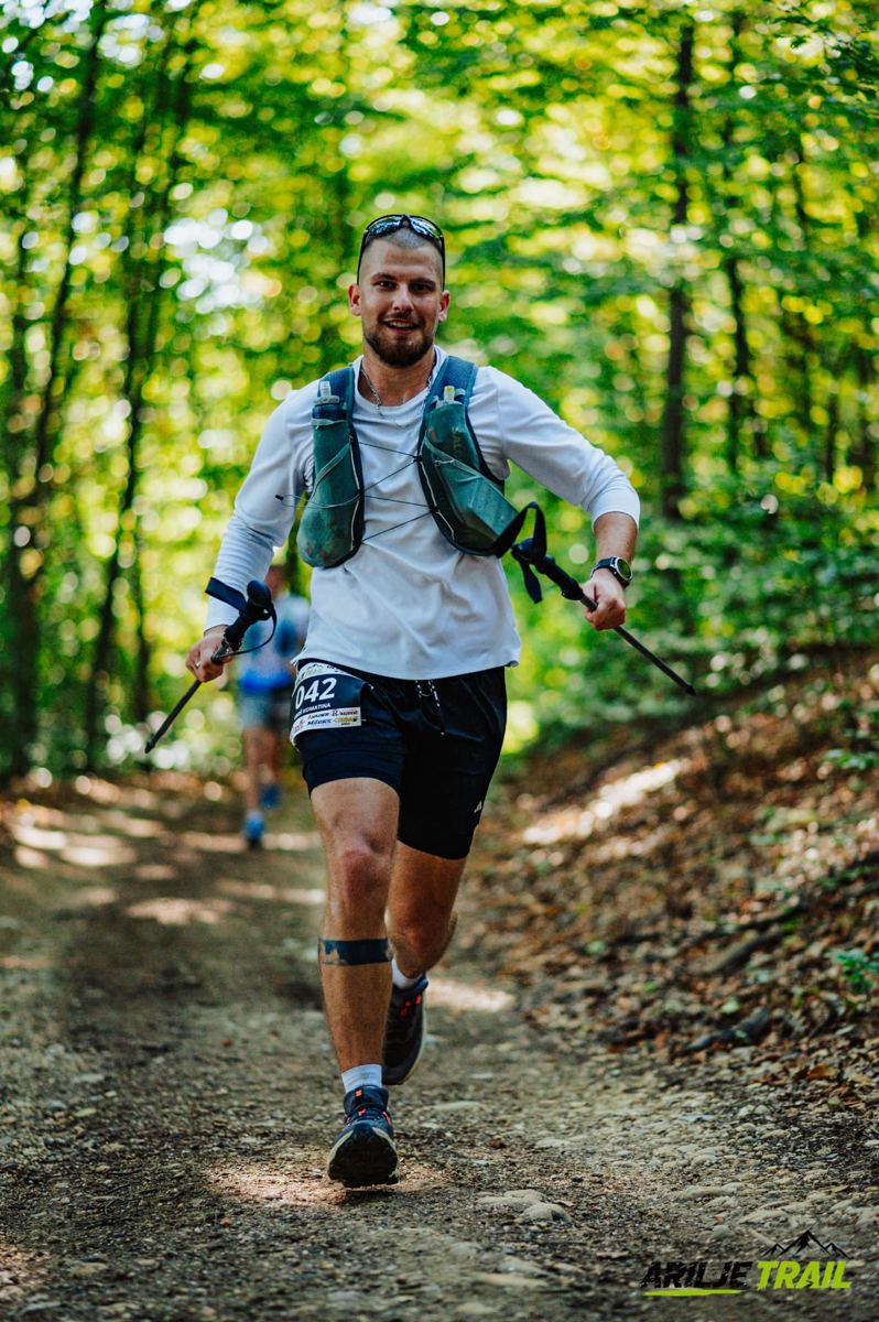 Uroš running a forest trail section of the Arilje Trail 81K ultra